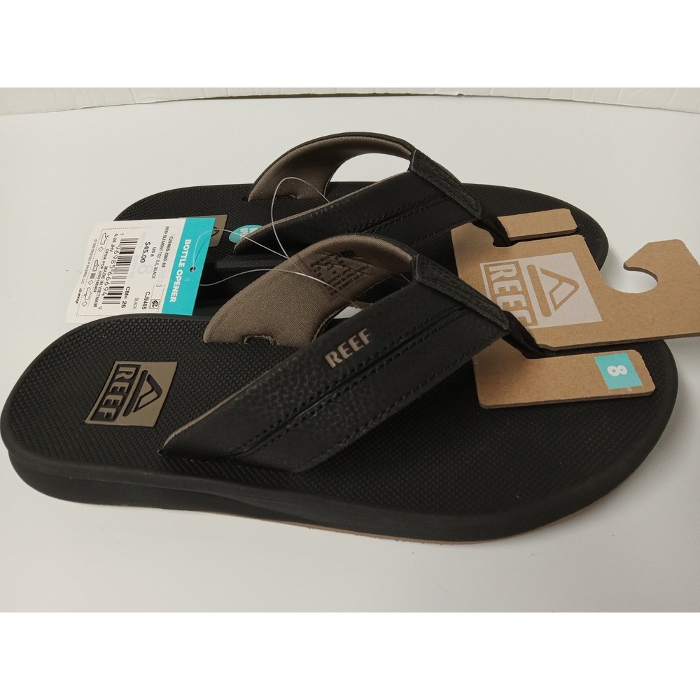 New REEF Element TQT 2.0 Mens Flip Flop Sandals - Bottle Opener - Black, Size 8